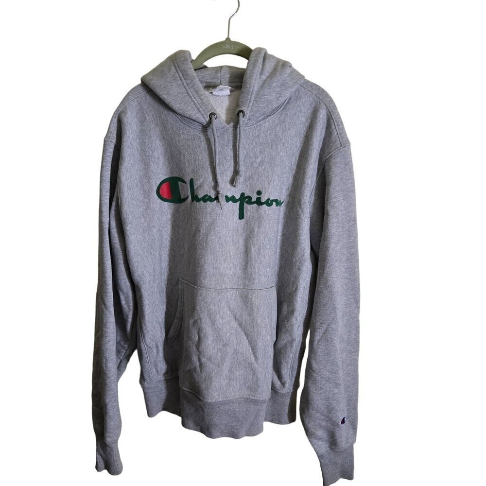 Champion Reverse Weave Front Back Unique Logo Hoodie Size L